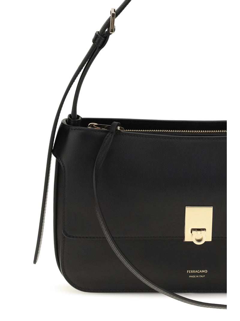 Ferragamo Mini Cara Shoulder Bag — Black Calf Leather Bos Taurus