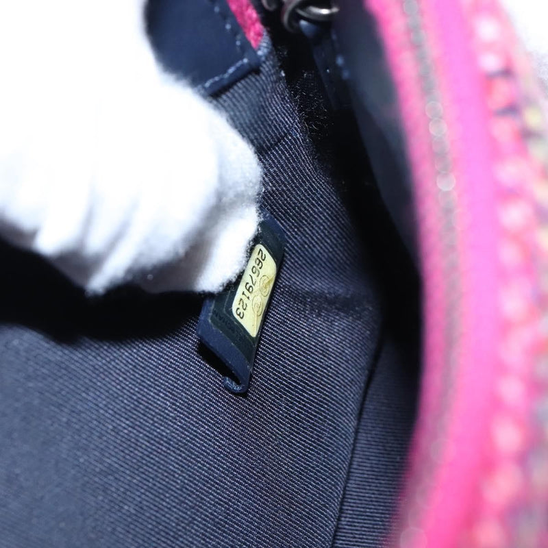 Chanel Gabrielle Double Zip Clutch With Chain Quilted Tweed Pink