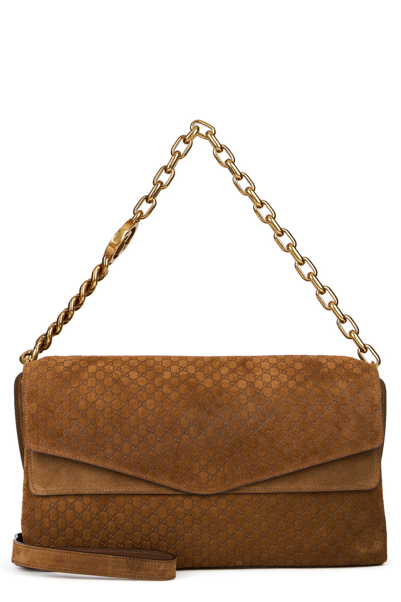 Gucci Gg-Monogram Suede Shoulder Bag — Brown Calfskin