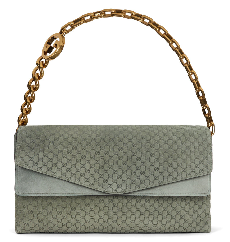 Gucci Gg Monogram Calfskin Shoulder Bag — Green Calf Skin