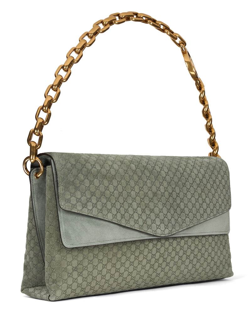 Gucci Gg Monogram Calfskin Shoulder Bag — Green Calf Skin
