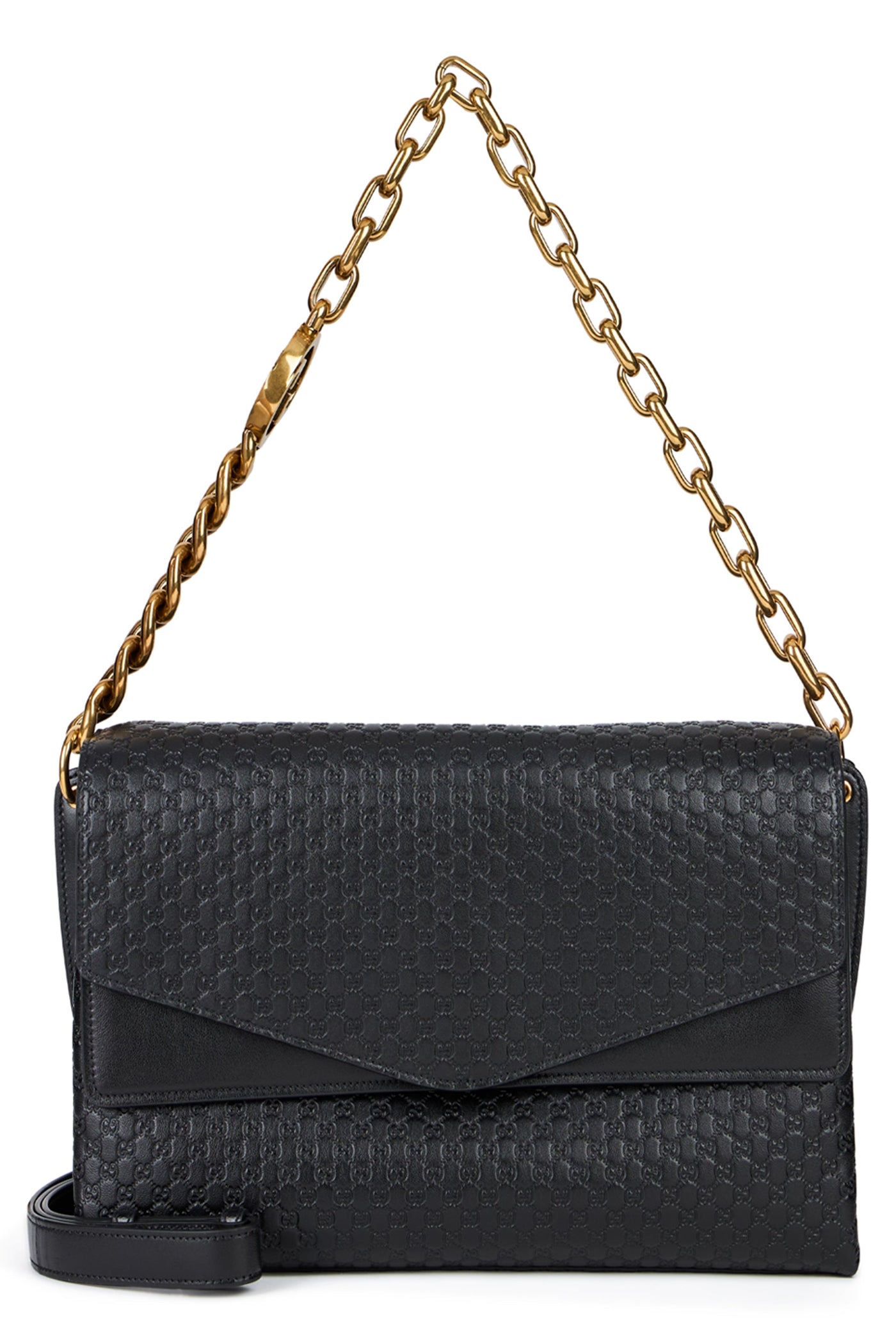 Gucci Gg Monogram Embossed Shoulder Bag — Black Calf Skin