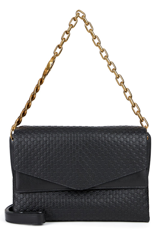 Gucci Gg Monogram Embossed Shoulder Bag — Black Calf Skin