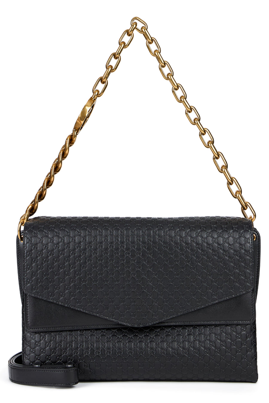 Gucci Gg Monogram Embossed Shoulder Bag — Black Calf Skin