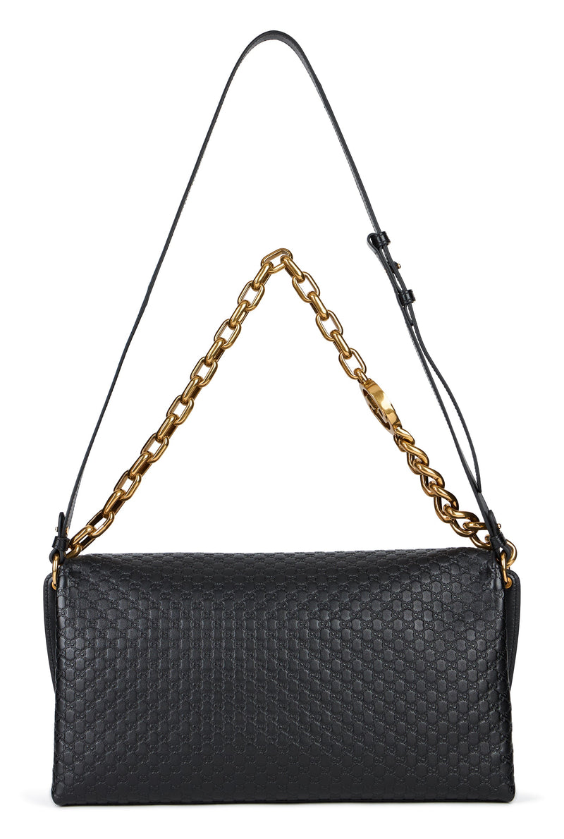 Gucci Gg Monogram Embossed Shoulder Bag — Black Calf Skin