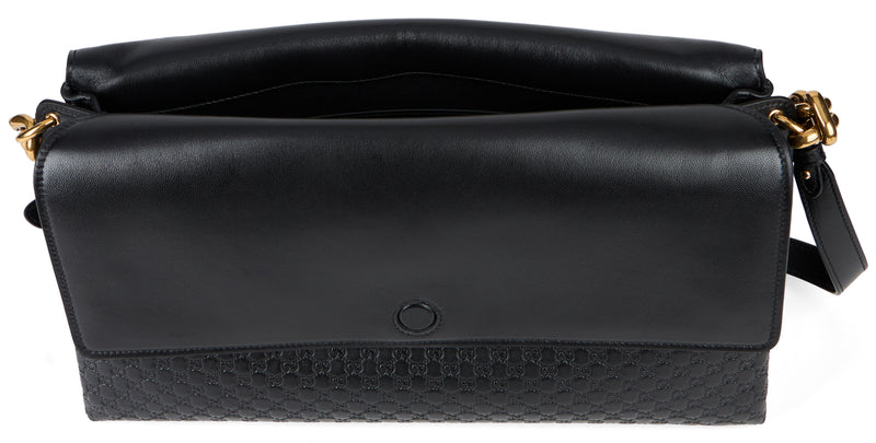 Gucci Gg Monogram Embossed Shoulder Bag — Black Calf Skin