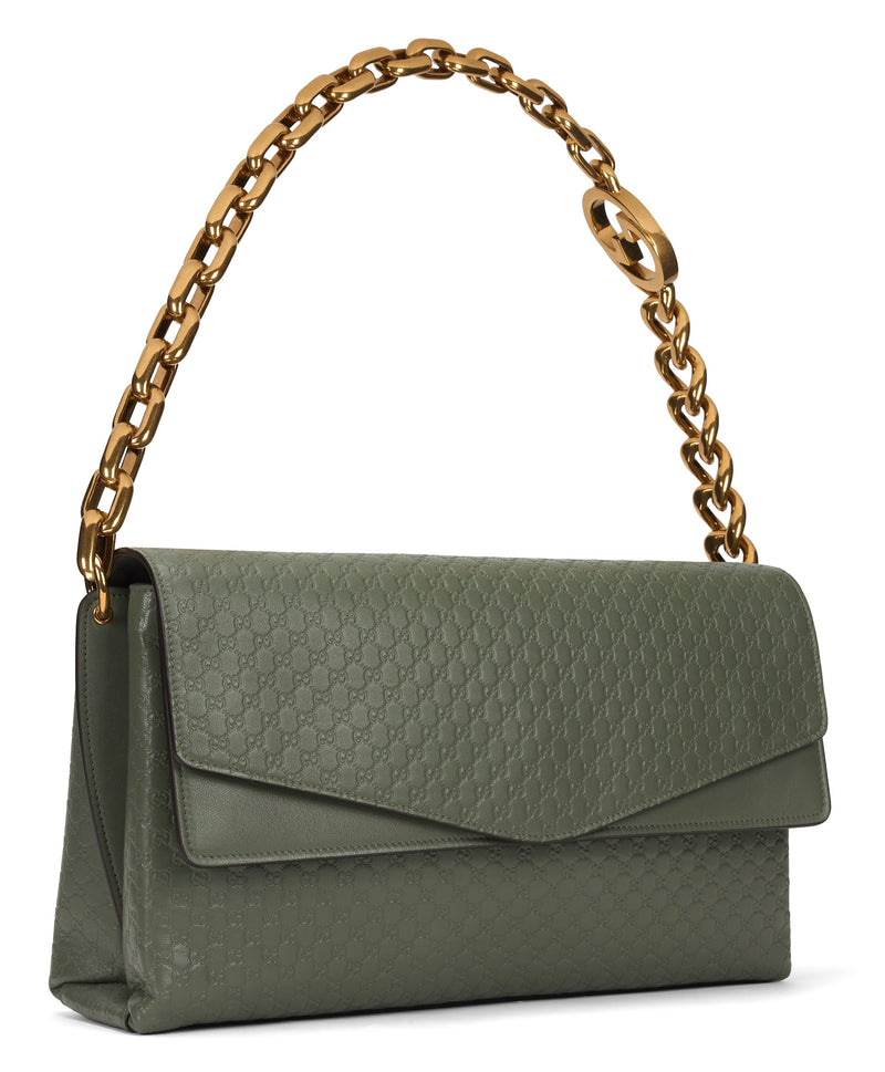 Gucci Gg-Embossed Calf Leather Shoulder Bag — Khaki Skin
