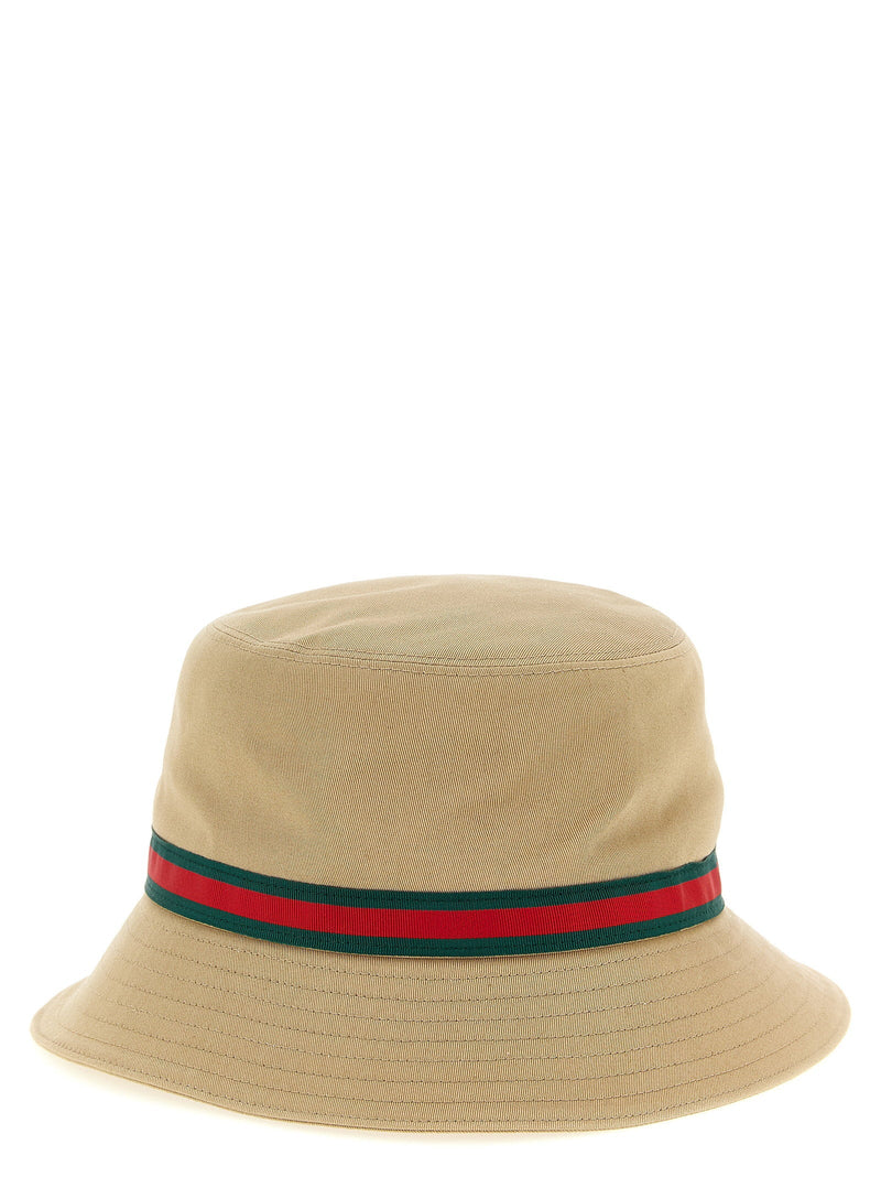 Gucci Web Tape Grosgrain Bucket Hat — Beige