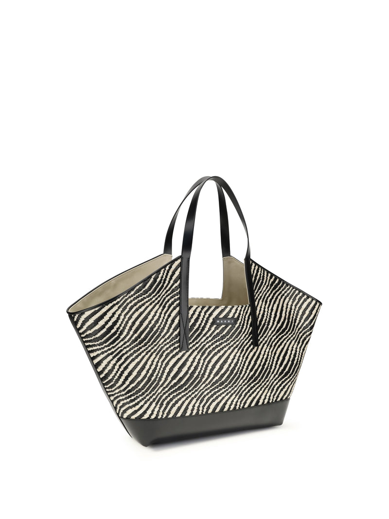 Marni Raffia-Effect Woven Tote Bag — Black Polyamide