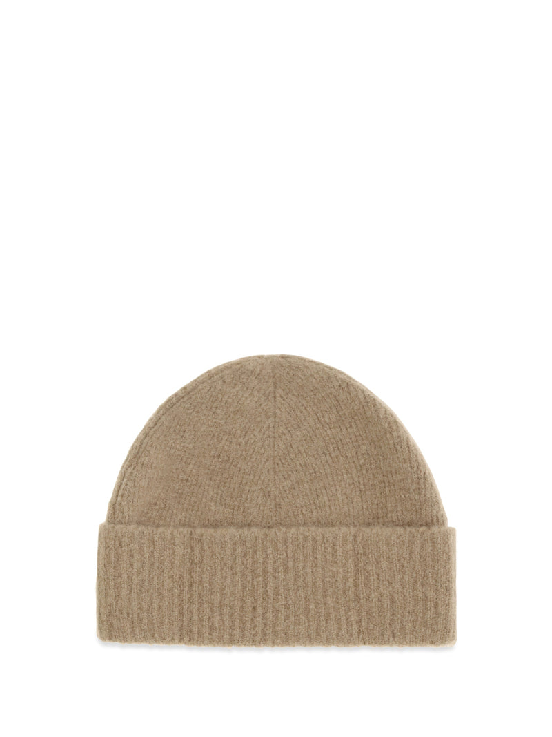 Ami Paris Ubo005kn0135 Ribbed Wool Beanie — Beige Ovis Aries Beanies