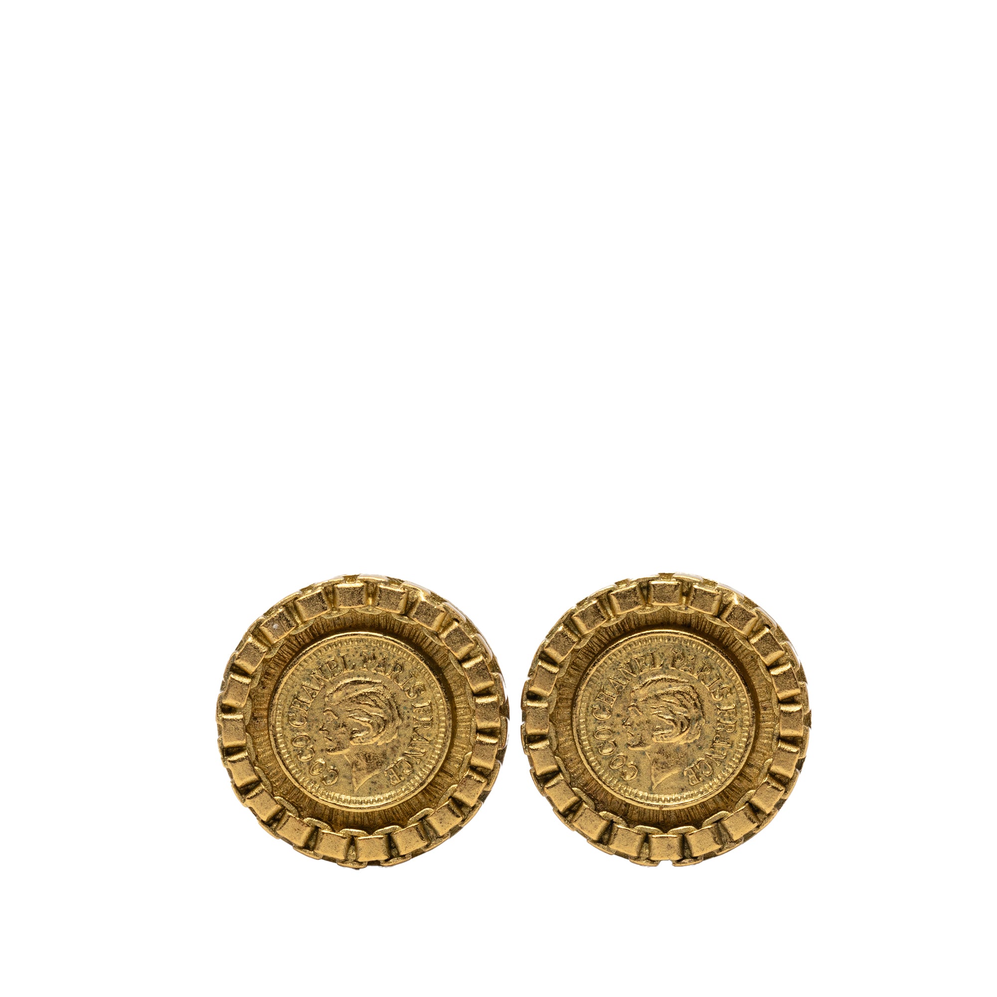 Gold Plated Coco Coin Clip On Earrings - Image 1
