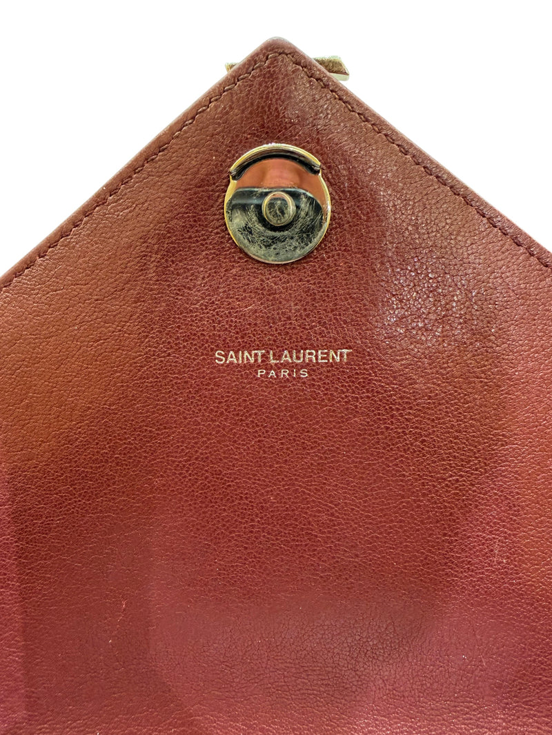 Saint Laurent Classic Monogram College Matelasse Chevron Leather Burgundy Bag
