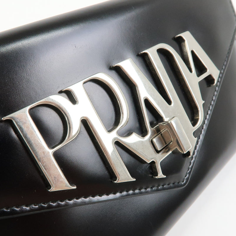 Prada Envelope Logo Clutch Spazzolato Leather Black