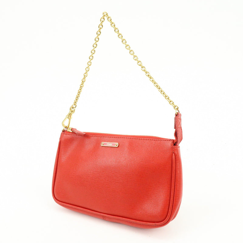 Fendi Chain Pochette Leather Red Bag