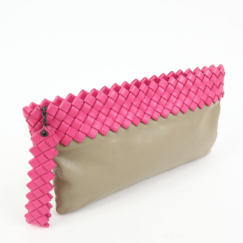 Bottega Veneta Zip Pouch Clutch Intrecciato Nappa Beige Leather