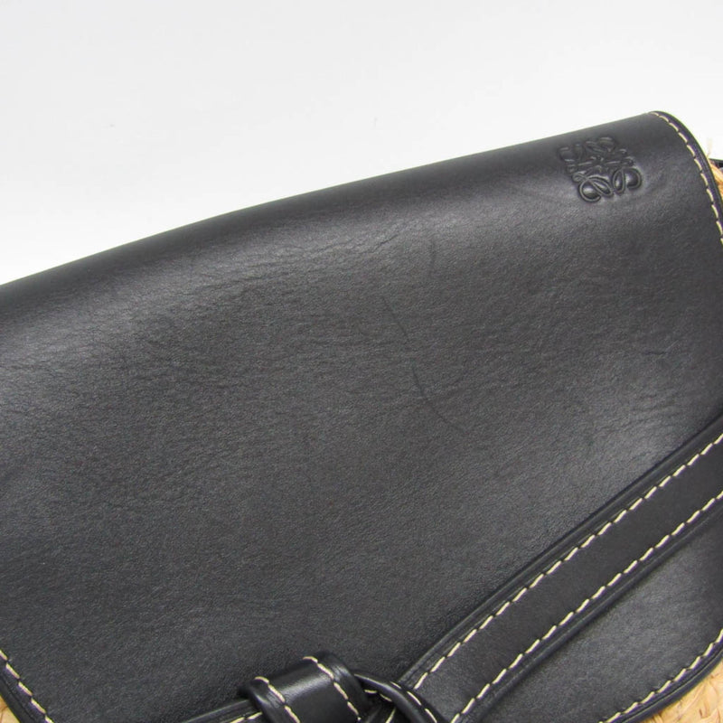 Loewe Gate Leather With Raffia Black Bag