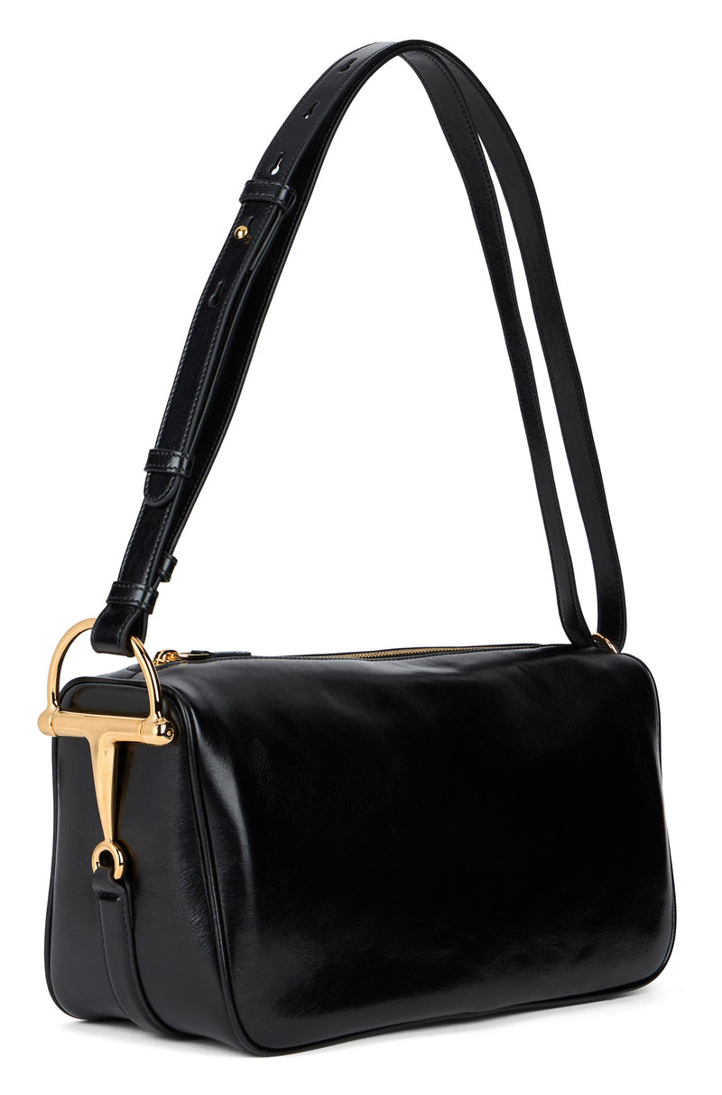 Gucci Buckle-Closure Calf Leather Shoulder Bag — Black Skin