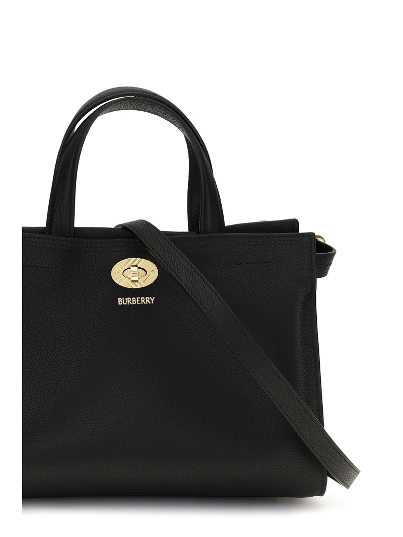 Burberry Check Top Handle Bag — Black Cotton; Polyester