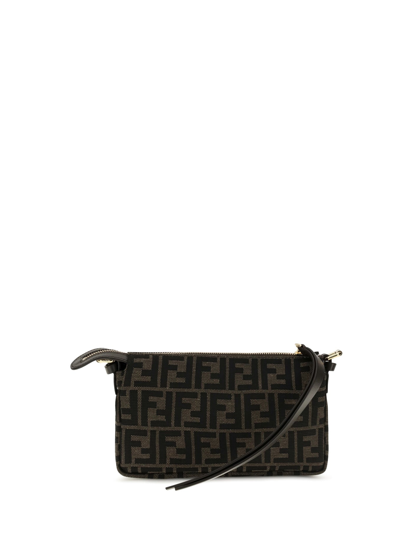 Fendi All-Over Ff Monogram Jacquard Shoulder Bag — Black Polyester; Cotton