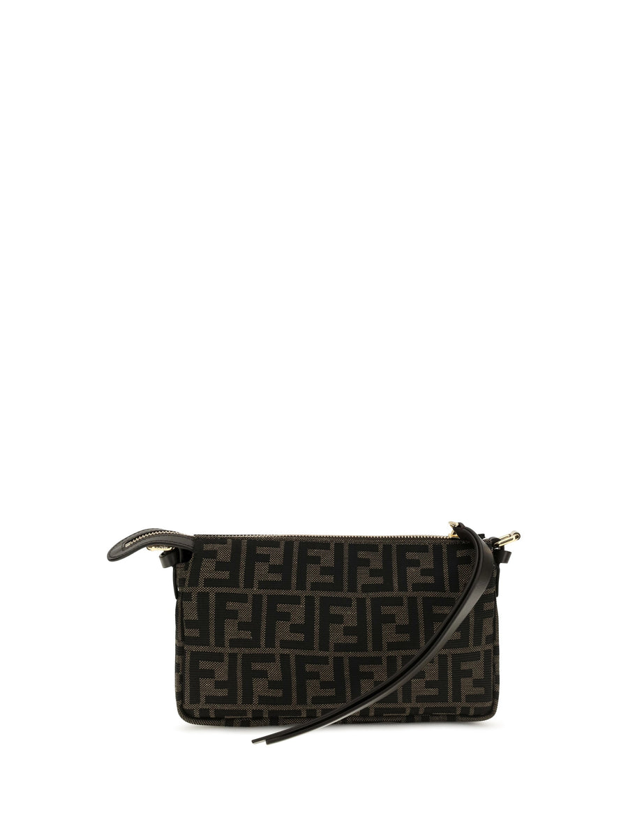 Fendi All-Over Ff Monogram Jacquard Shoulder Bag — Black Polyester; Cotton