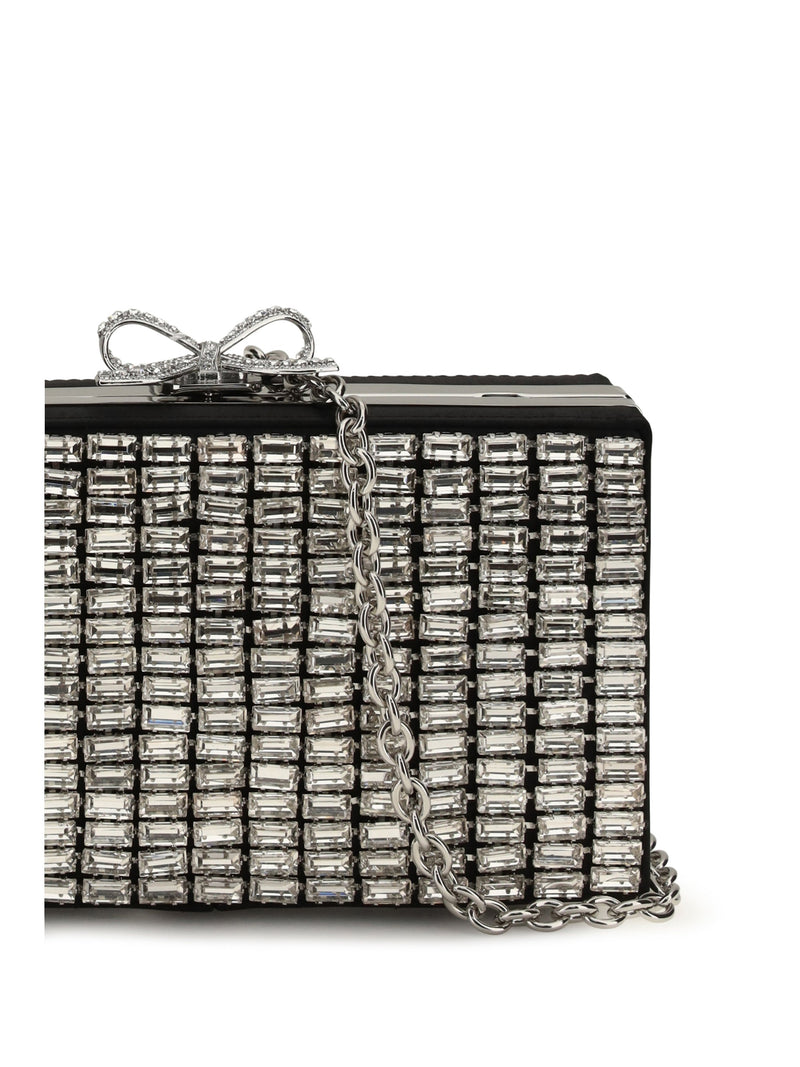 Self-Portrait Crystal Chainmail Clutch — Silver Glass