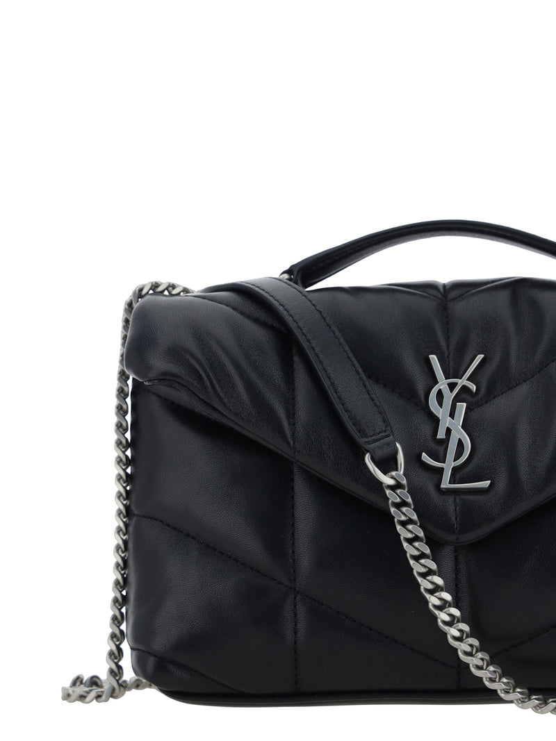 Saint Laurent Quilted Chevron Lambskin Shoulder Bag — Black