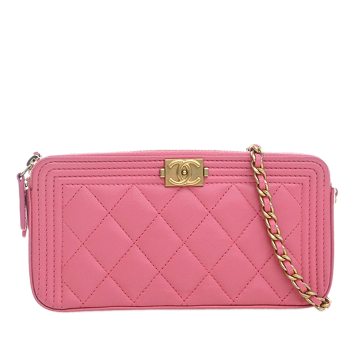 Quilted Lambskin Boy Double Zip Wallet On Chain - Image 1