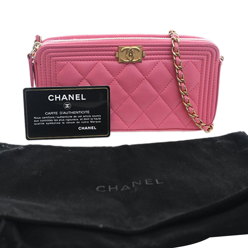 Quilted Lambskin Boy Double Zip Wallet On Chain - Image 15