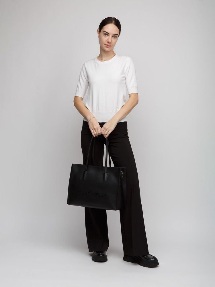 Coccinelle Myrtha26 Shoulder Bag — Black Cowhide