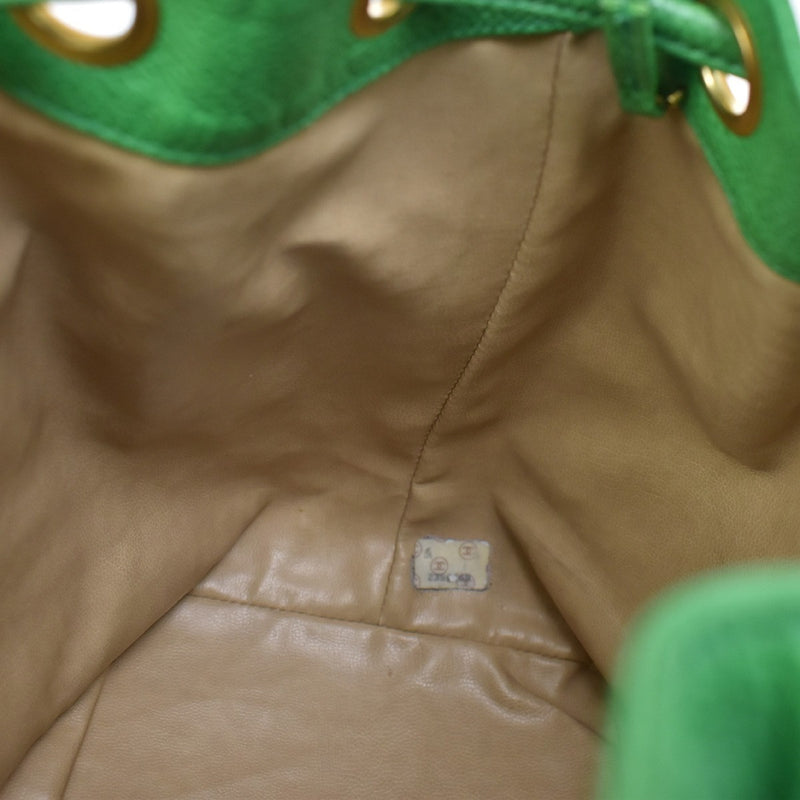 Chanel Vintage Cc Chain Drawstring Lambskin Green Calfskin Bag