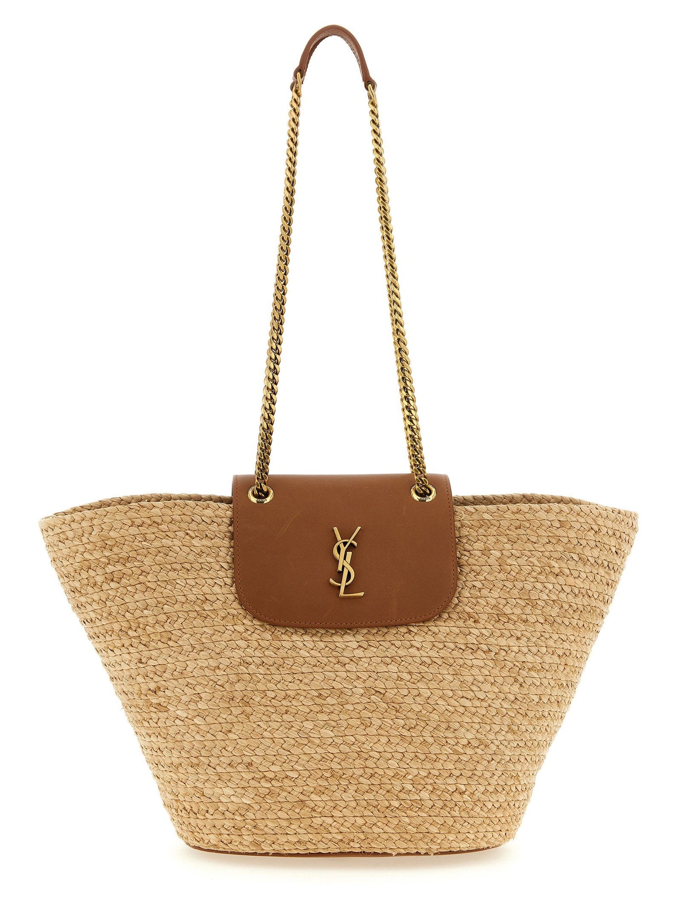 Saint Laurent Manon Shoulder Bag — Beige Woven Raffia Body