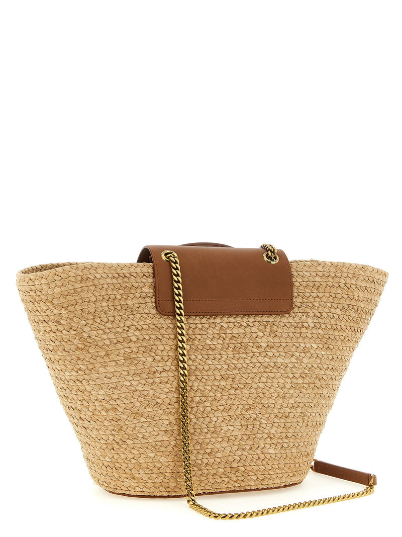 Saint Laurent Manon Shoulder Bag — Beige Woven Raffia Body