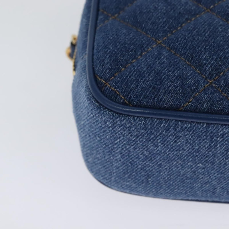 Versace Medusa Icon Front Slip Pocket Camera Quilted Denim Blue Canvas Bag