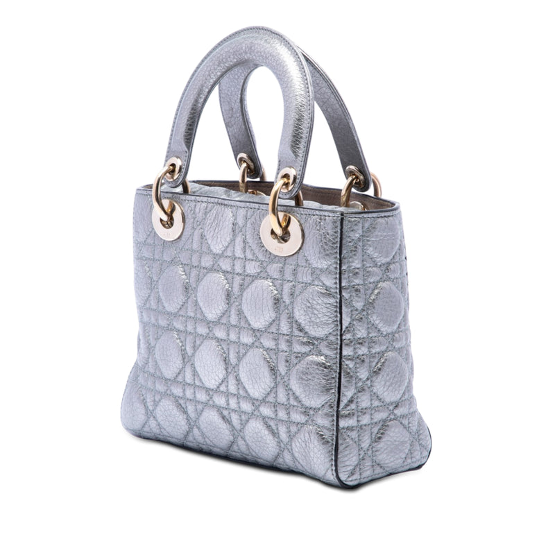 Small Metallic Grained Calfskin Cannage Supple Lady Dior - Image 2