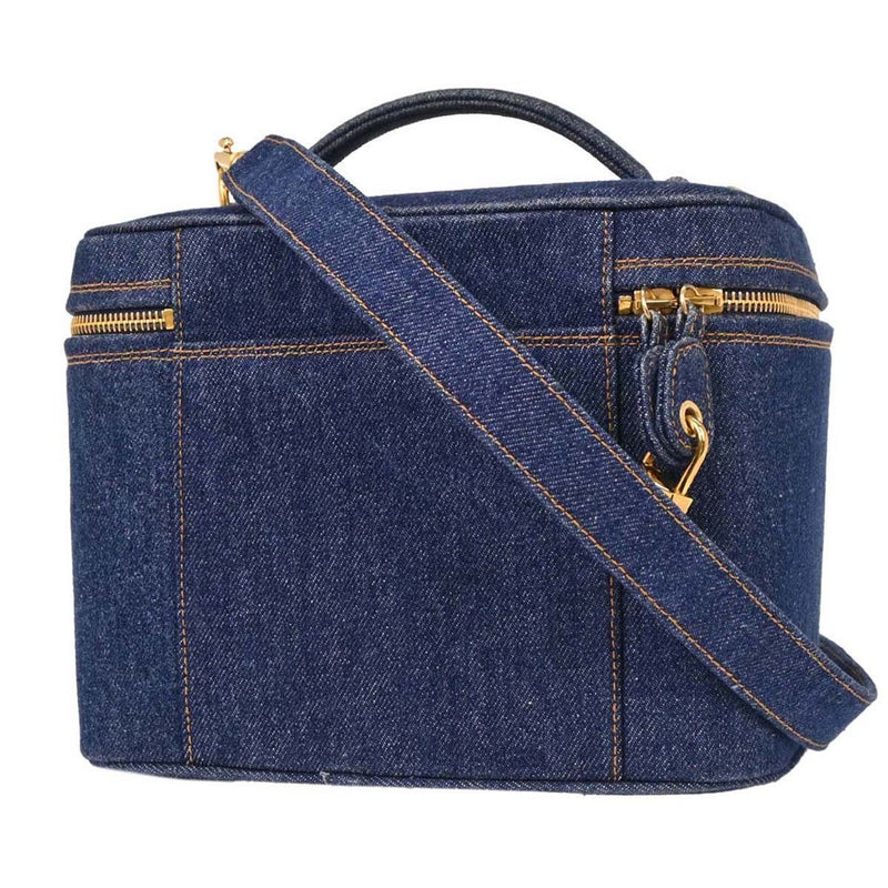 Chanel Vintage Vanity Case Printed Denim Blue Denim_jeans Bag
