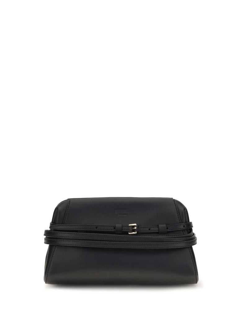 Moschino Belt-Detail Clutch — Black Goatskin (hircus Goatskin)