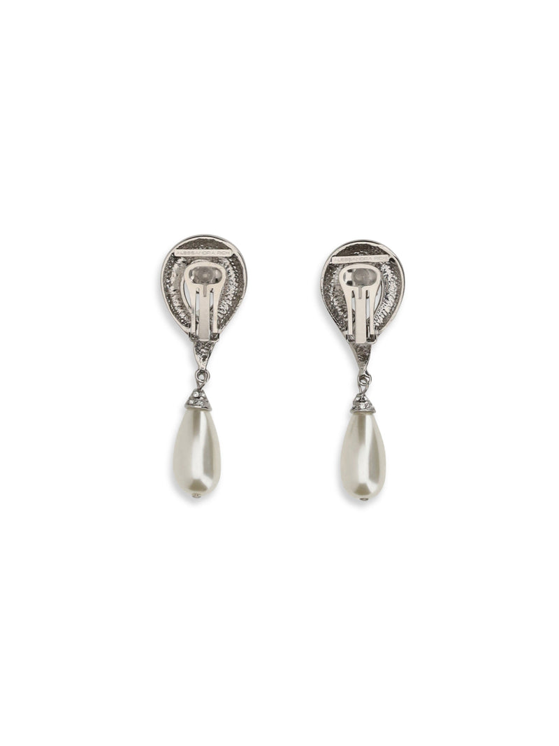 Alessandra Rich Crystal & Pearl Drop Earrings — Silver Brass; Glass