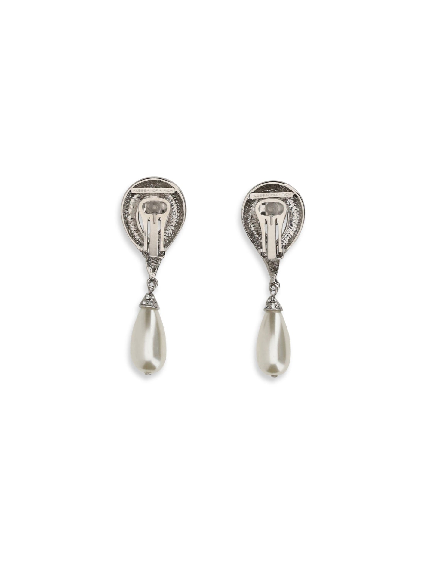 Alessandra Rich Crystal & Pearl Drop Earrings — Silver Brass