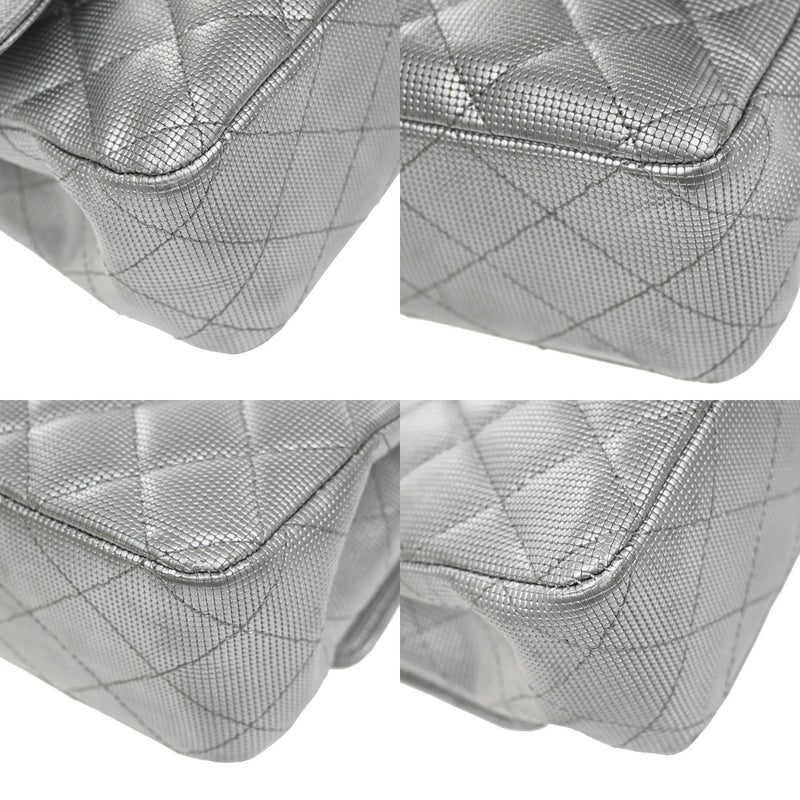 Chanel Classic Timeless Double Flap Pixel Effect Quilted Calfskin Silver Leather Bag