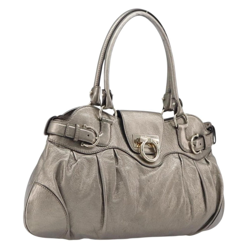 Salvatore Ferragamo Vintage Gancini Top Handle Leather Gold Bag