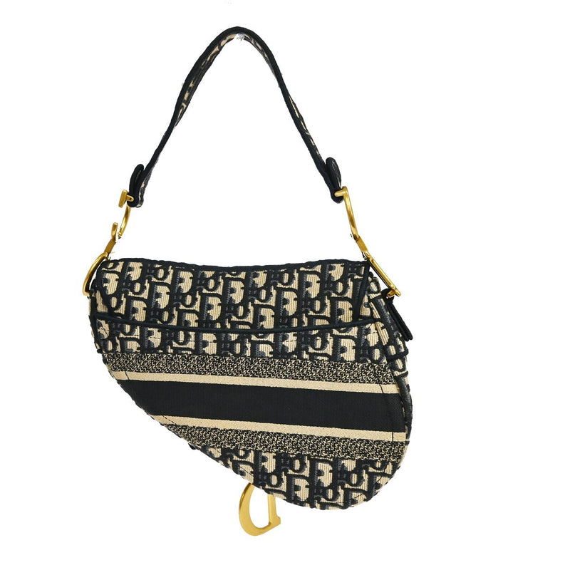 Christian Dior Saddle Oblique Denim Black Canvas Bag