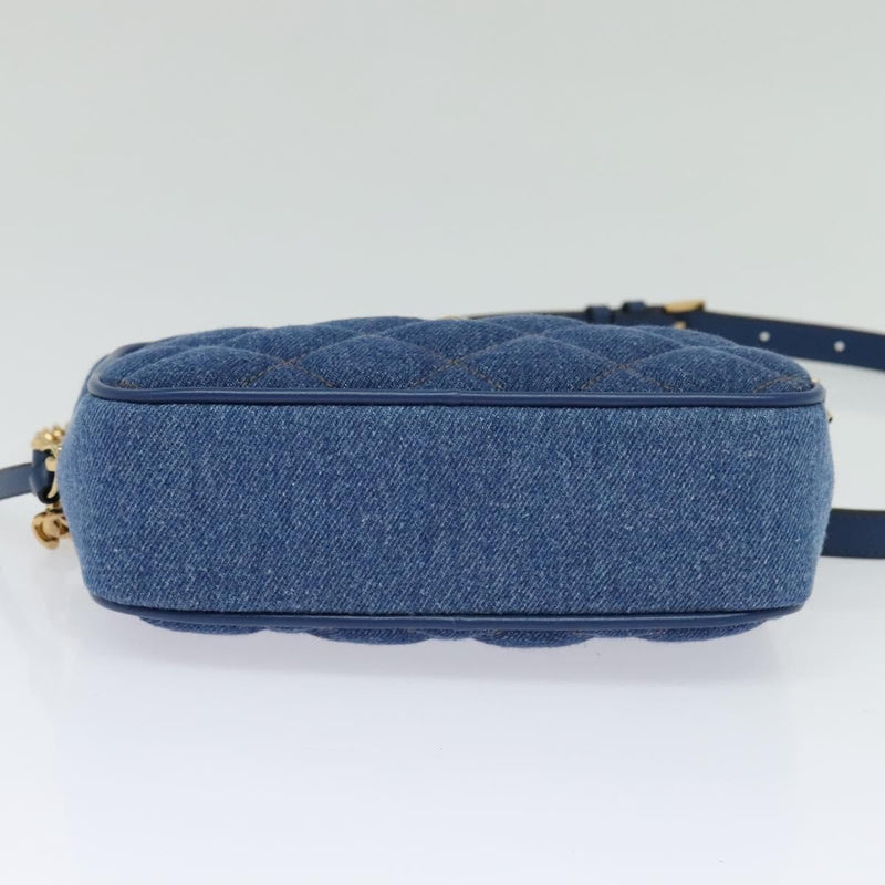 Versace Medusa Icon Front Slip Pocket Camera Quilted Denim Blue Canvas Bag