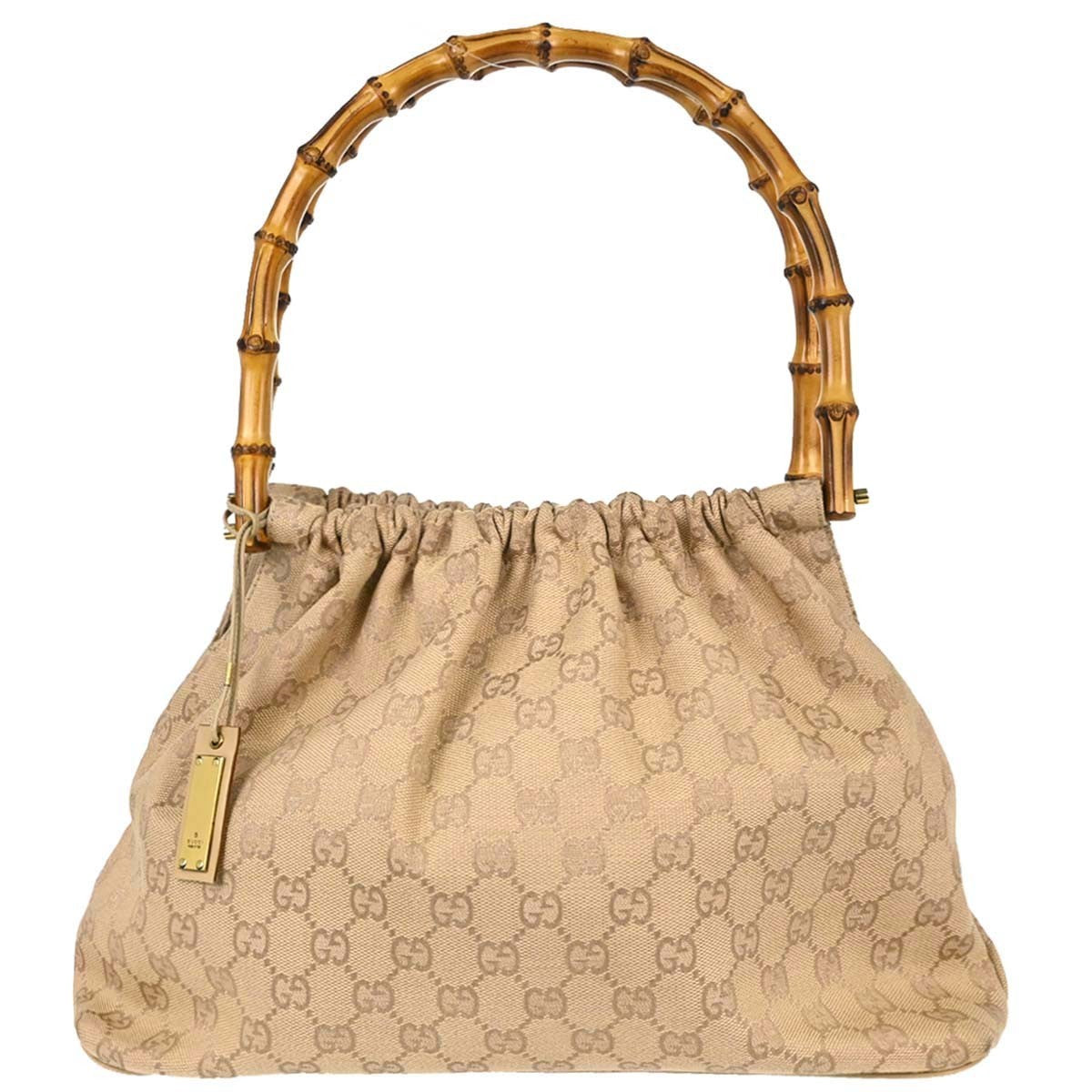 Gucci Bamboo Frame Satchel Gg Canvas Beige