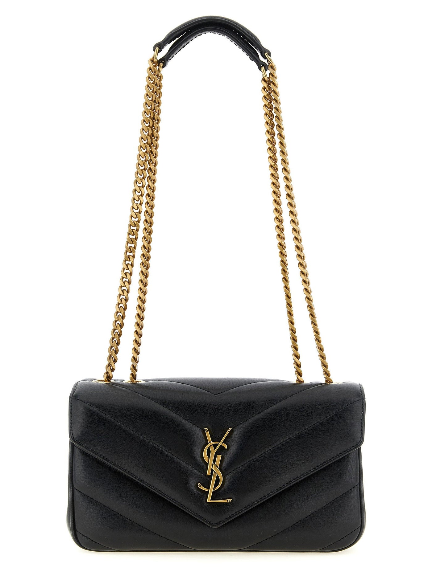 Saint Laurent Cassandre Shoulder Bag — Black Lambskin