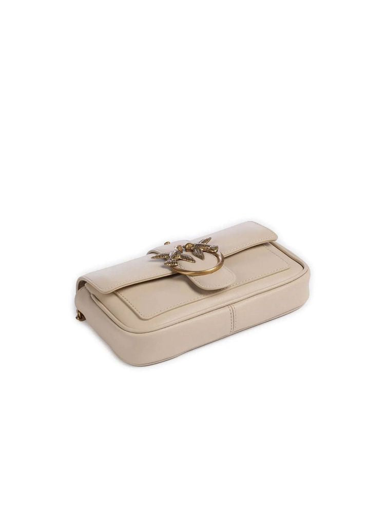 Pinko Structured Cow Leather Crossbody Bag — Beige | Accessory: Zinc