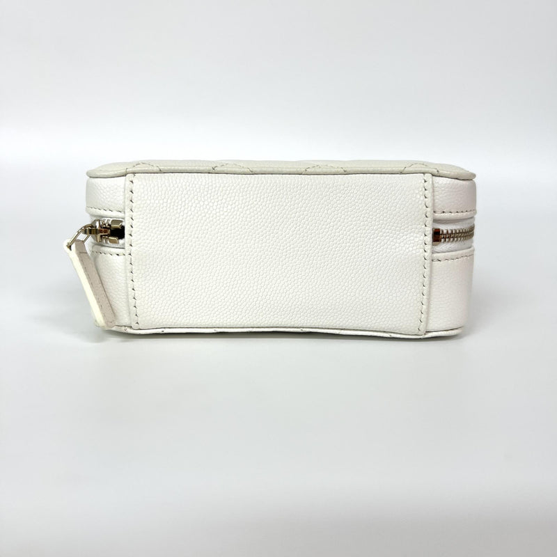 Chanel Square Cc Chain Camera Quilted Caviar White Leather Bag