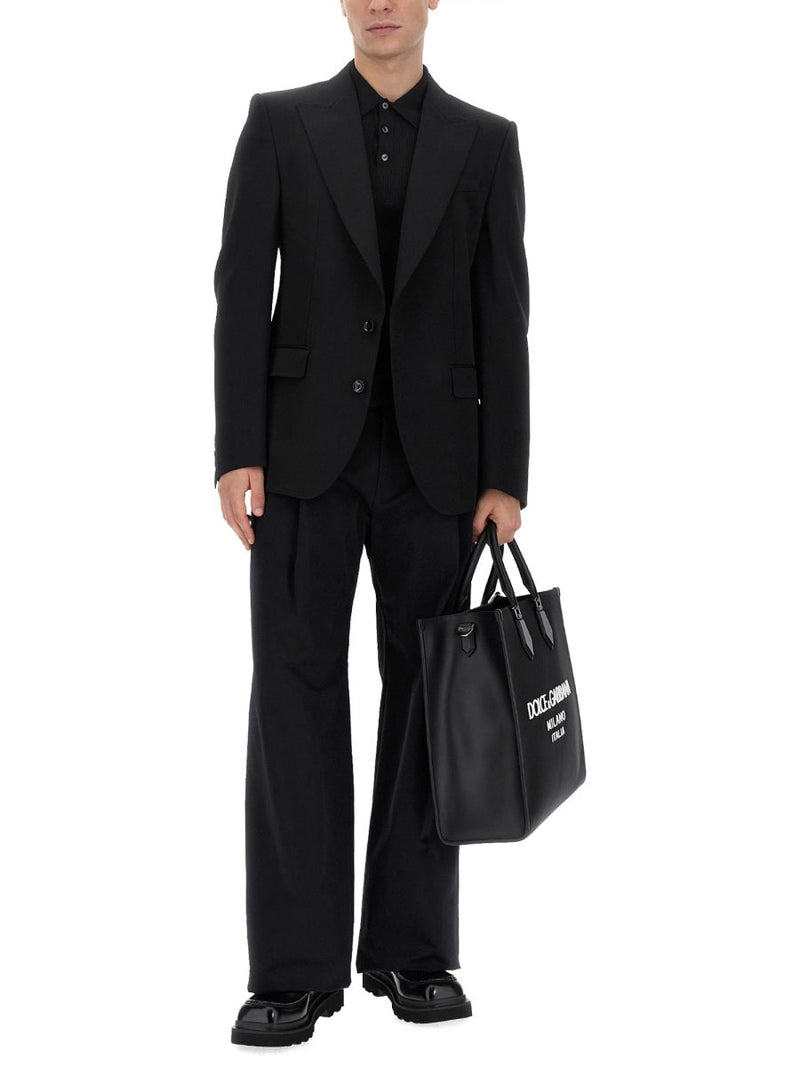 Dolce & Gabbana Logo-Print Shopping Shoulder Bag — Black Polyamide
