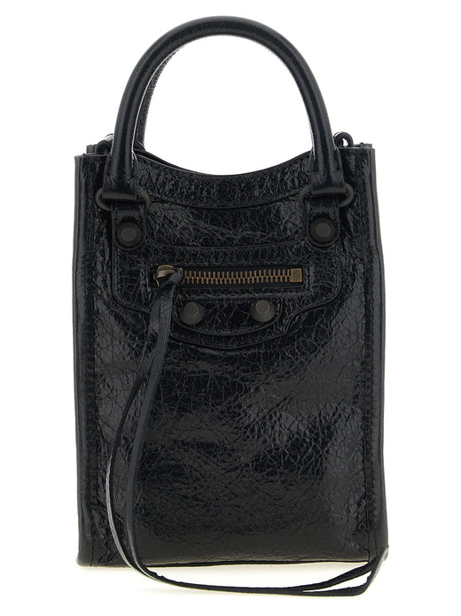 Balenciaga Wrinkled Lambskin Top Handle Bag — Black