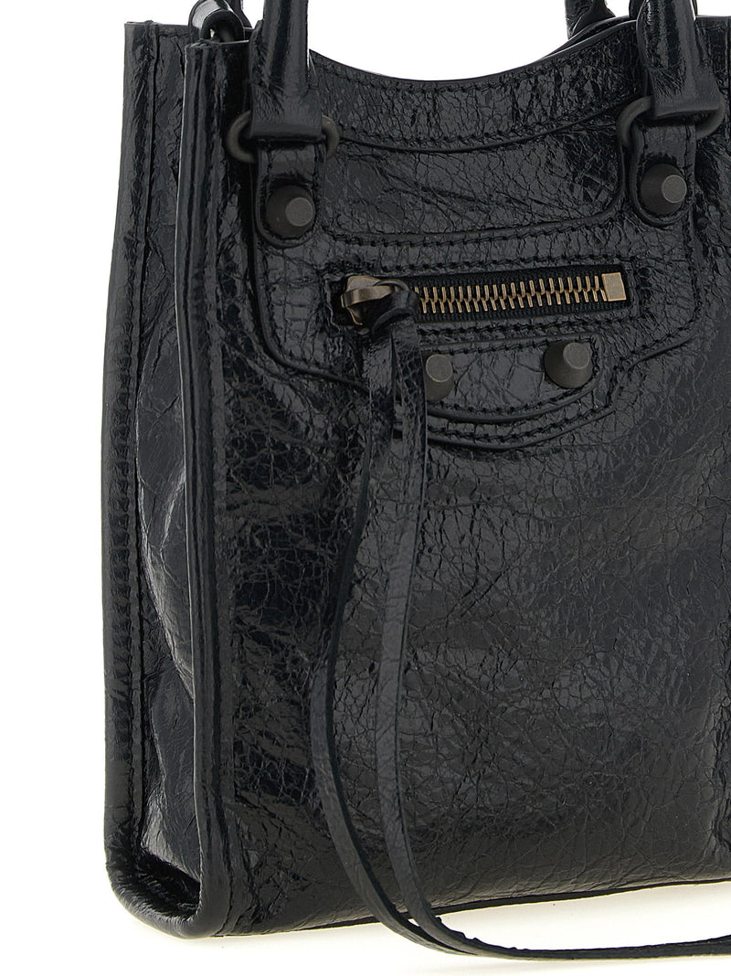 Balenciaga Wrinkled Lambskin Top Handle Bag — Black