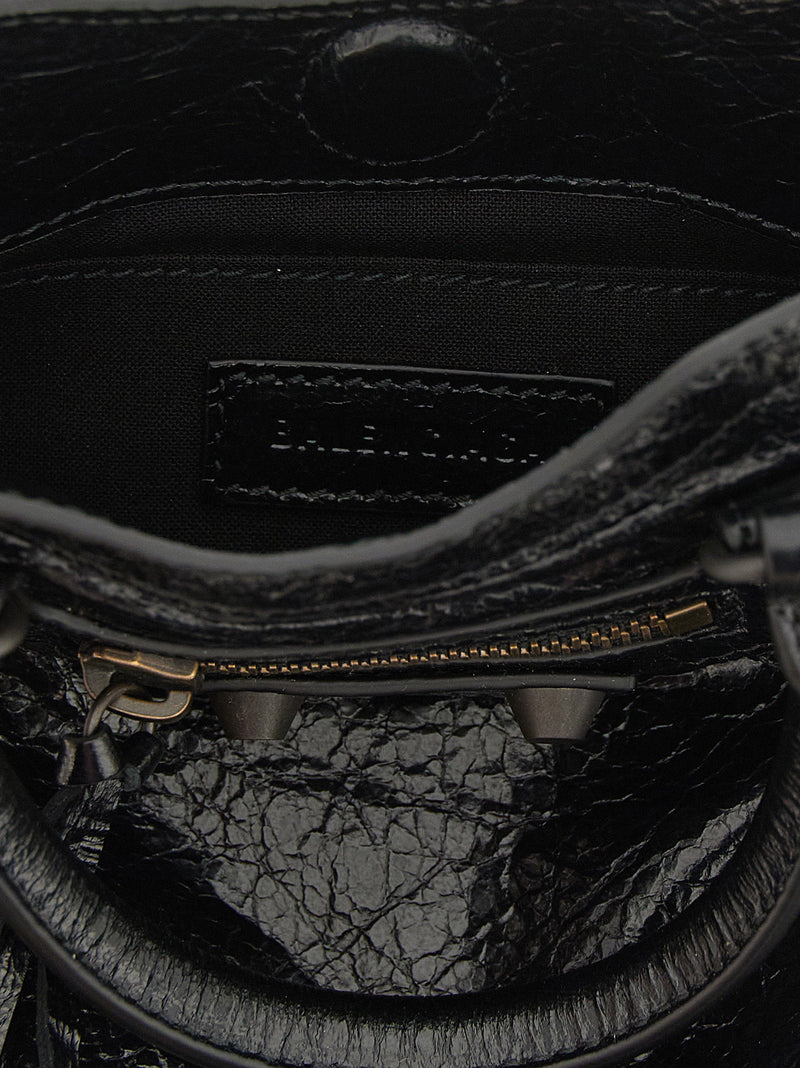 Balenciaga Wrinkled Lambskin Top Handle Bag — Black